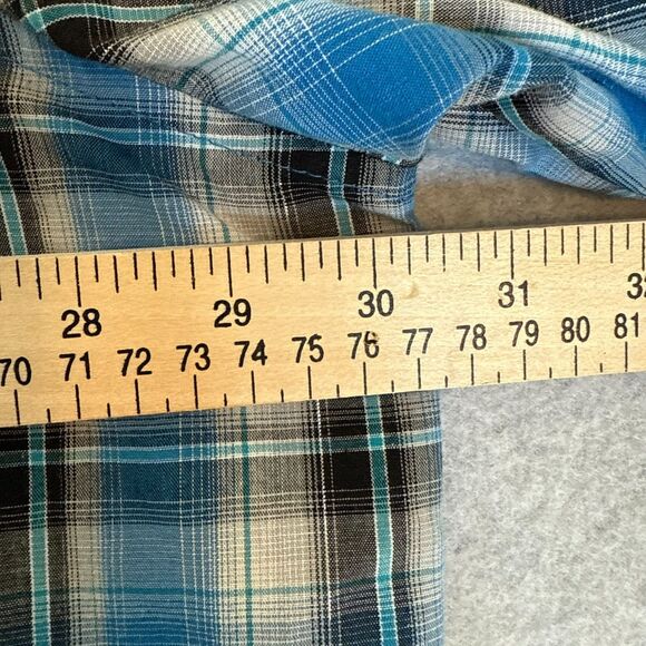 Wrangler Shirt Mens Blue Metallic Pearl Snap Tinsel Plaid Saw Tooth Western 3XL - Picture 8 of 9